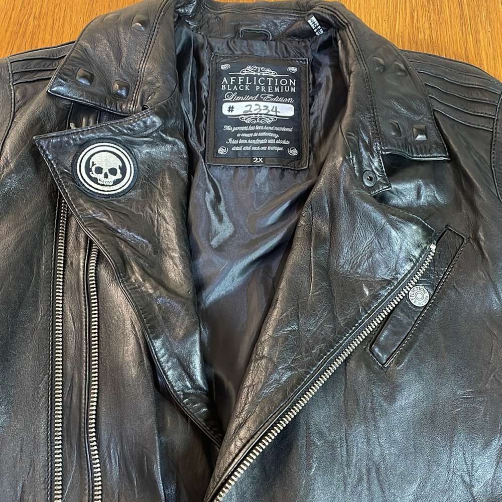 Affliction, black, premium, limited edition,numbered leather motorcycle jacket